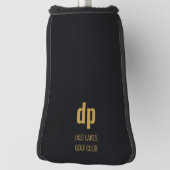 Zwart leder Kijk Monogram Aangepaste naam Golfheadcover (Draai 90)