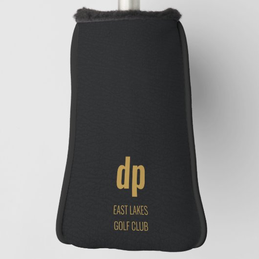 Zwart leder Kijk Monogram Aangepaste naam Golfheadcover (Draai 90)