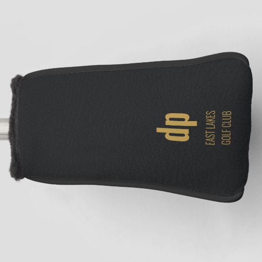 Zwart leder Kijk Monogram Aangepaste naam Golfheadcover (Voorkant)