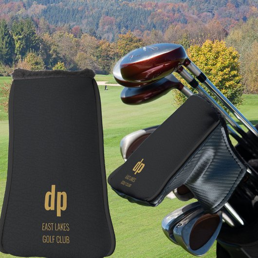 Zwart leder Kijk Monogram Aangepaste naam Golfheadcover