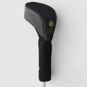 Zwart leder Kijk Monogram en persoonlijke naam Golfheadcover (Schuin)