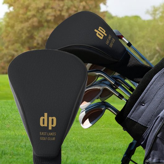 Zwart leder Kijk Monogram en persoonlijke naam Golfheadcover