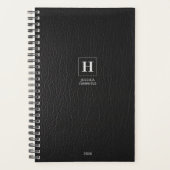 Zwart Leder Klassiek Monogram 202x wekelijks Planner (Voorkant)