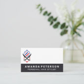 Zwart leder | Logo met de Barber Pole Scissors Visitekaartje (Staand voorkant)