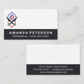 Zwart leder | Logo met de Barber Pole Scissors Visitekaartje (Voorkant / Achterkant)