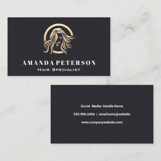 Zwart leder | Logo met stromende lucht Visitekaartje (Voorkant / Achterkant)