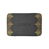 Zwart  leder met goud swirly Lijst Badmat (Voorkant)