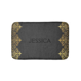 Zwart  leder met goud swirly Lijst Badmat
