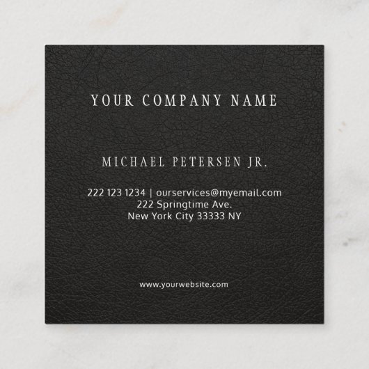 Zwart leder op maat vierkante visitekaartje (Achterkant)