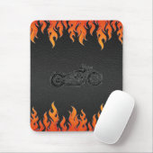 Zwart leder Oranje Flames Chrome Motorcycle Muismat (Met muis)