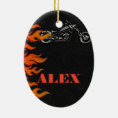 Zwart leder & Oranje vlammen Biker Motorcycle Keramisch Ornament (Achterkant)