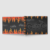 Zwart leder & Oranje vlammen motorfiets bruiloft Gastenboek (Volledig)