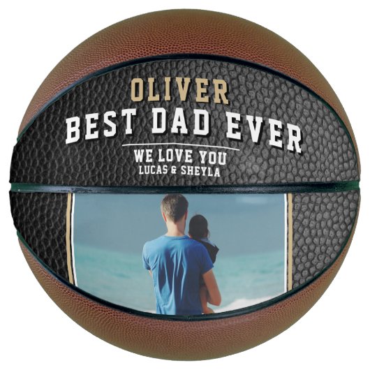 Zwart leder print beste vaders dagfoto basketbal (Voorkant)