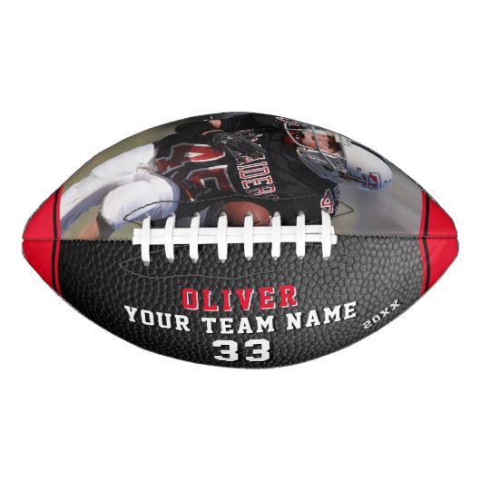 Zwart leder Rood afdrukkenNummer Team Foto American Football (Voorkant)