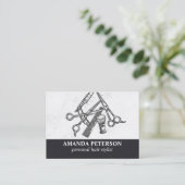 zwart leder | Salon Marble | Gereedschap voor kapp Visitekaartje (Staand voorkant)