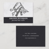 zwart leder | Salon Marble | Gereedschap voor kapp Visitekaartje (Voorkant / Achterkant)