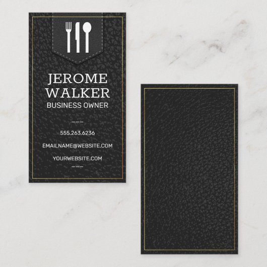 Zwart leder | Stitched Strap Visitekaartje (Voorkant / Achterkant)