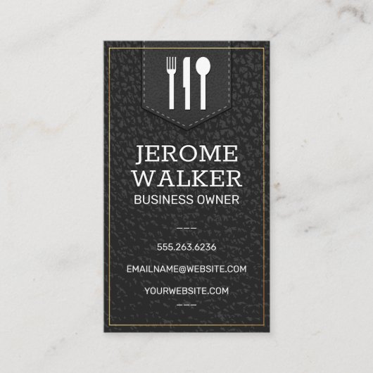 Zwart leder | Stitched Strap Visitekaartje (Voorkant)