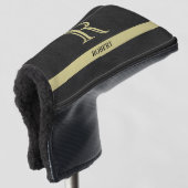 Zwart leder Textured Monogram Name Gold Golfheadcover (3/4 voorkant)