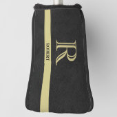 Zwart leder Textured Monogram Name Gold Golfheadcover (Draai 90)
