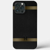 Zwart leder Textuur Gold Stripes Case-Mate iPhone Case (Achterkant)