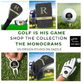 Zwart leder Textuur Monogram Naam Gold Golfhanddoek