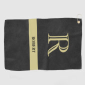 Zwart leder Textuur Monogram Naam Gold Golfhanddoek (Horizontaal)