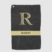 Zwart leder Textuur Monogram Naam Gold Golfhanddoek (Voorkant)