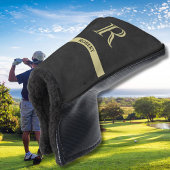 Zwart leder Textuur Monogram Naam Gold Golfheadcover