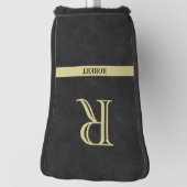 Zwart leder Textuur Monogram Naam Gold Golfheadcover (Draai 90)
