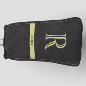 Zwart leder Textuur Monogram Naam Gold Golfheadcover (Voorkant)