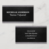 Zwart leder | Trim grijs weefsel Visitekaartje (Voorkant / Achterkant)