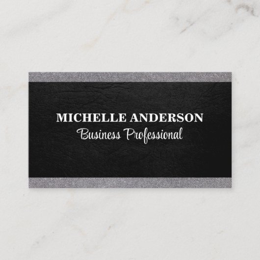 Zwart leder | Trim grijs weefsel Visitekaartje (Voorkant)