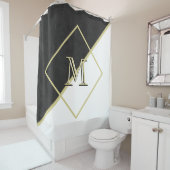 Zwart leder Witte Goud 3 kleurenmonogram Douchegordijn (In situ)
