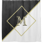 Zwart leder Witte Goud 3 kleurenmonogram Douchegordijn (Voorkant)