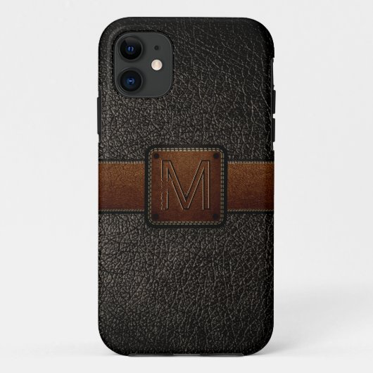 Zwart leder ziet er bruin label uit Case-Mate iPhone case (Achterkant)