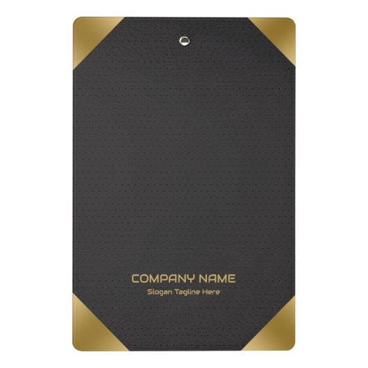 Zwart lederen afbeelding afdrukken met gouden acce mini klembord (Achterkant)