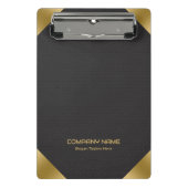 Zwart lederen afbeelding afdrukken met gouden acce mini klembord (Voorkant)