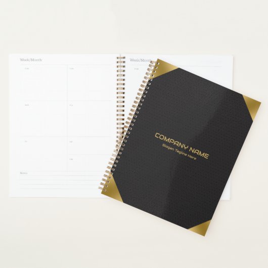 Zwart lederen afbeelding afdrukken met gouden acce planner (Display)