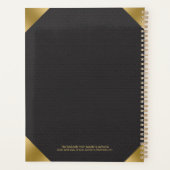 Zwart lederen afbeelding afdrukken met gouden acce planner (Achterkant)