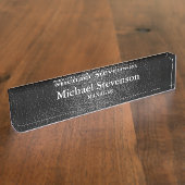 Zwart lederen effect Elegant Modern Desk Naambordje (Zijkant)