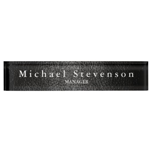 Zwart lederen effect Elegant Modern Desk Naambordje (Voorkant)