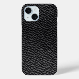 Zwart lederen getextureerde telefoonhoes iPhone 15 case