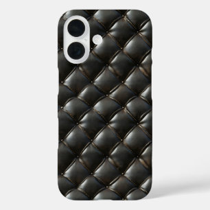 Zwart lederen gewatteerd patroon iPhone 16 hoesje