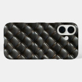 Zwart lederen gewatteerd patroon Case-Mate iPhone case (Achterkant (horizontaal))