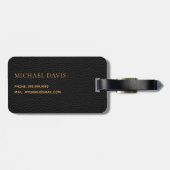 Zwart lederen goud bedrijf logo monogram bagagelabel (Achterkant horizontaal)