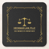 Zwart Lederen Goud Gerechtigheid Schaal  Lijst Kartonnen Onderzetters (Voorkant)