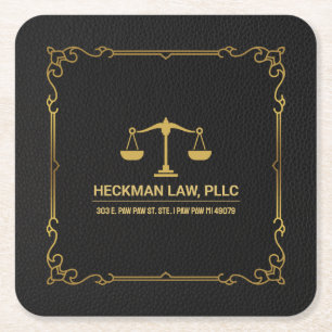 Zwart Lederen Goud Gerechtigheid Schaal  Lijst Kartonnen Onderzetters