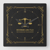 Zwart Lederen Goud Gerechtigheid Schaal  Lijst Vierkante Klok (Voorkant)