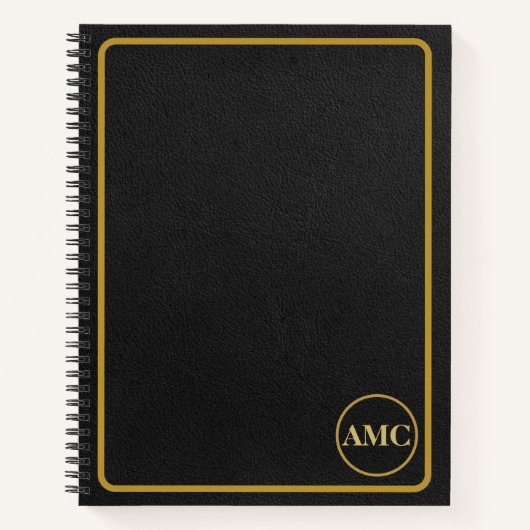 Zwart Lederen Goud Lijst Notitieboek (Voorkant)